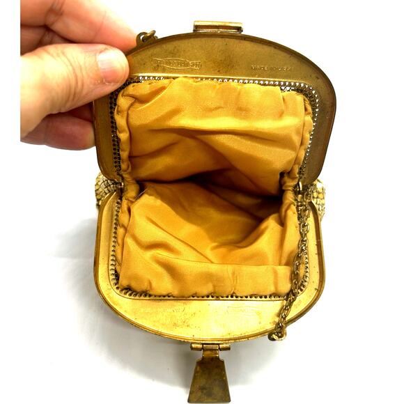 Vintage Whiting And Davis Purse Gold Mesh Art Deco Handbag Clutch Evening Bag US - Picture 4 of 8